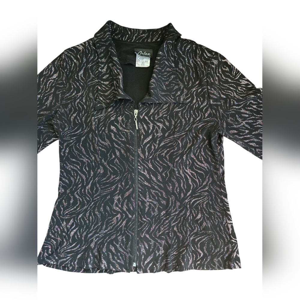 Artex Black Jacket with Pink-Silver Sparkle Pattern